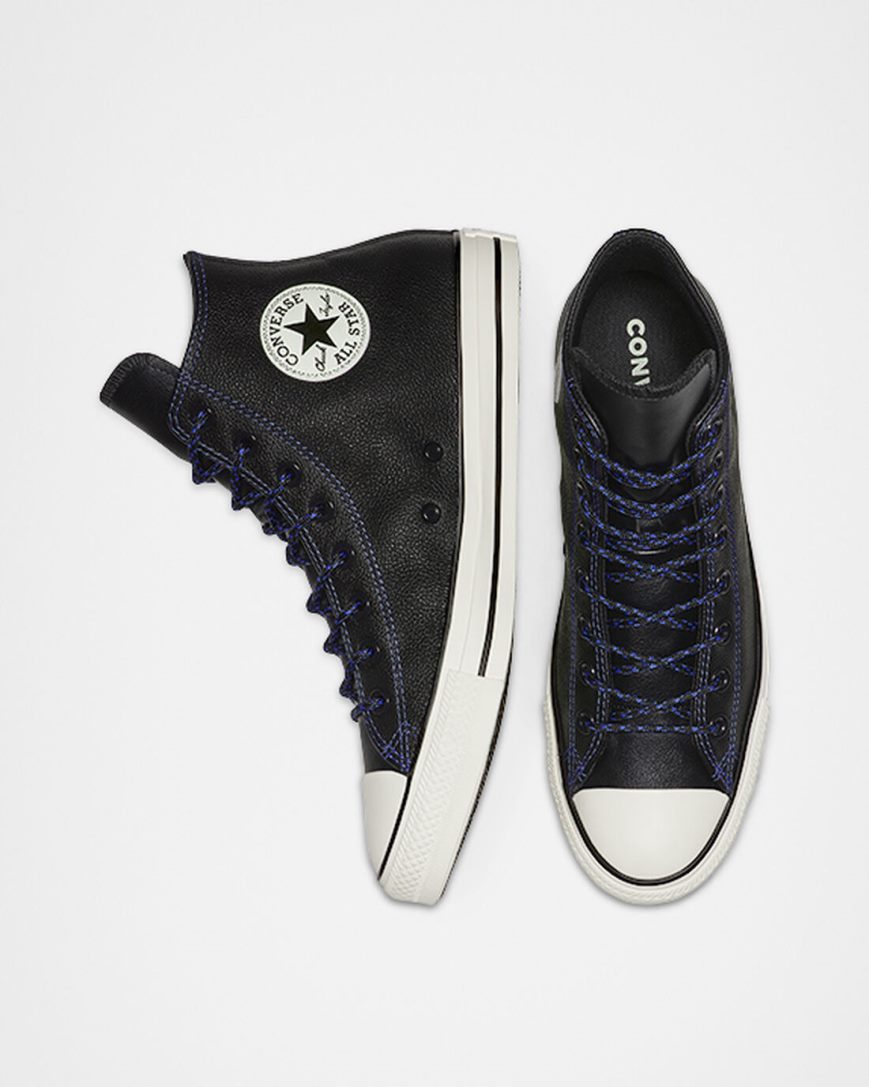 Tenis Converse Tumbled Couro Chuck Taylor All Star Cano Alto Masculino Pretas Azul Marinho | PT T00T954